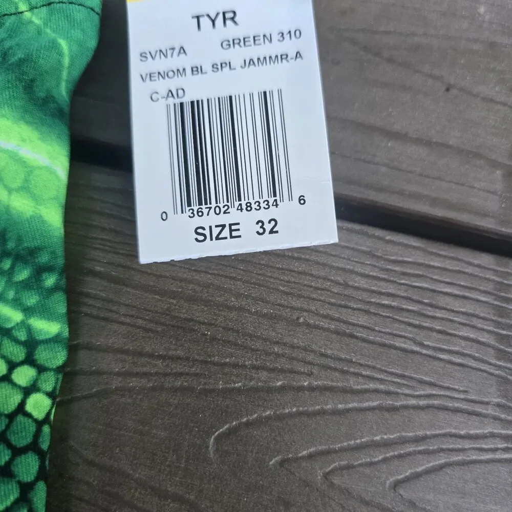 TYR Durafast Venom Boys Mens Jammer Size 32 Green Black Swimwear Swimsuit NWT